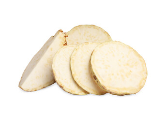 Cut fresh celery roots isolated on white