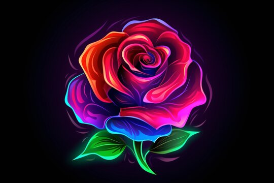 A neon red glowing red rose
