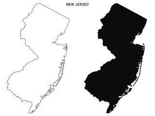 New Jersey outline  and solid map set - illustration version - obrazy, fototapety, plakaty