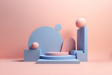 Stand podium wall scene pastel color background, geometric shape for product display presentation. Minimal scene for mockup products, stage showcase, promotion display.