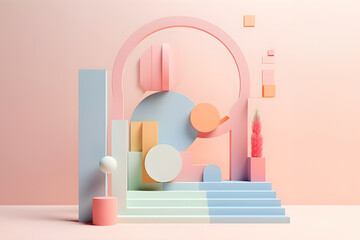 Stand podium wall scene pastel color background, geometric shape for product display presentation. Minimal scene for mockup products, stage showcase, promotion display.