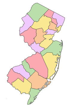 new jersey administrative map. counties map of new jersey with different colours, blank Map, empty map of new jersey.