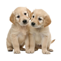 2 playful golden retriever puppies isolated