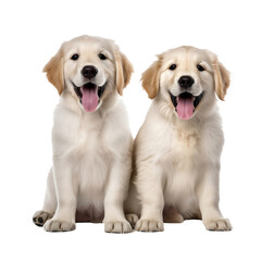2 playful golden retriever puppies isolated on white