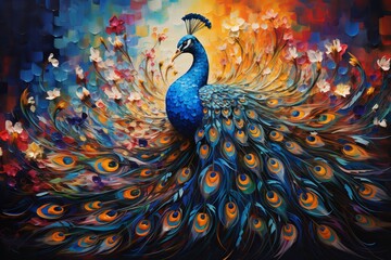 Peacock Pride in The Style of Abstract Expressionism. Creted with Generative AI Technology