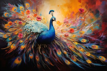 Peacock Pride in The Style of Abstract Expressionism. Creted with Generative AI Technology