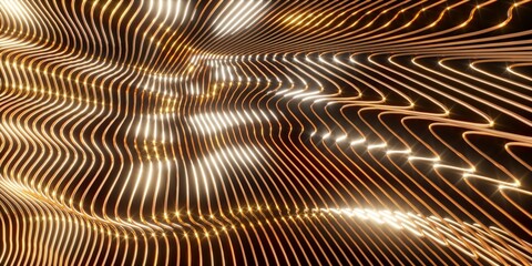 Abstract striped glossy gold background. Wave Pattern