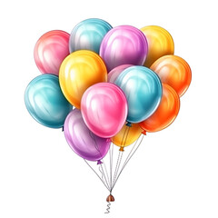 3d Realistic Colorful Bunch of Birthday Balloons Flying for Party and Celebration Isolated in White Background, Generative ai