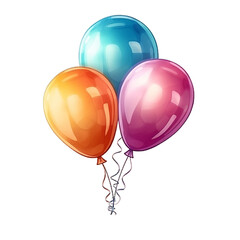 3d Realistic Colorful Bunch of Birthday Balloons Flying for Party and Celebration Isolated in White Background, Generative ai