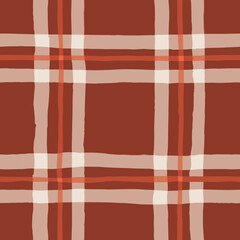 Festive Hand-Drawn Checked Vector Seamless Pattern. Classic Style with Watercolor Effect. Christmas Tartan Plaid. - 645859900