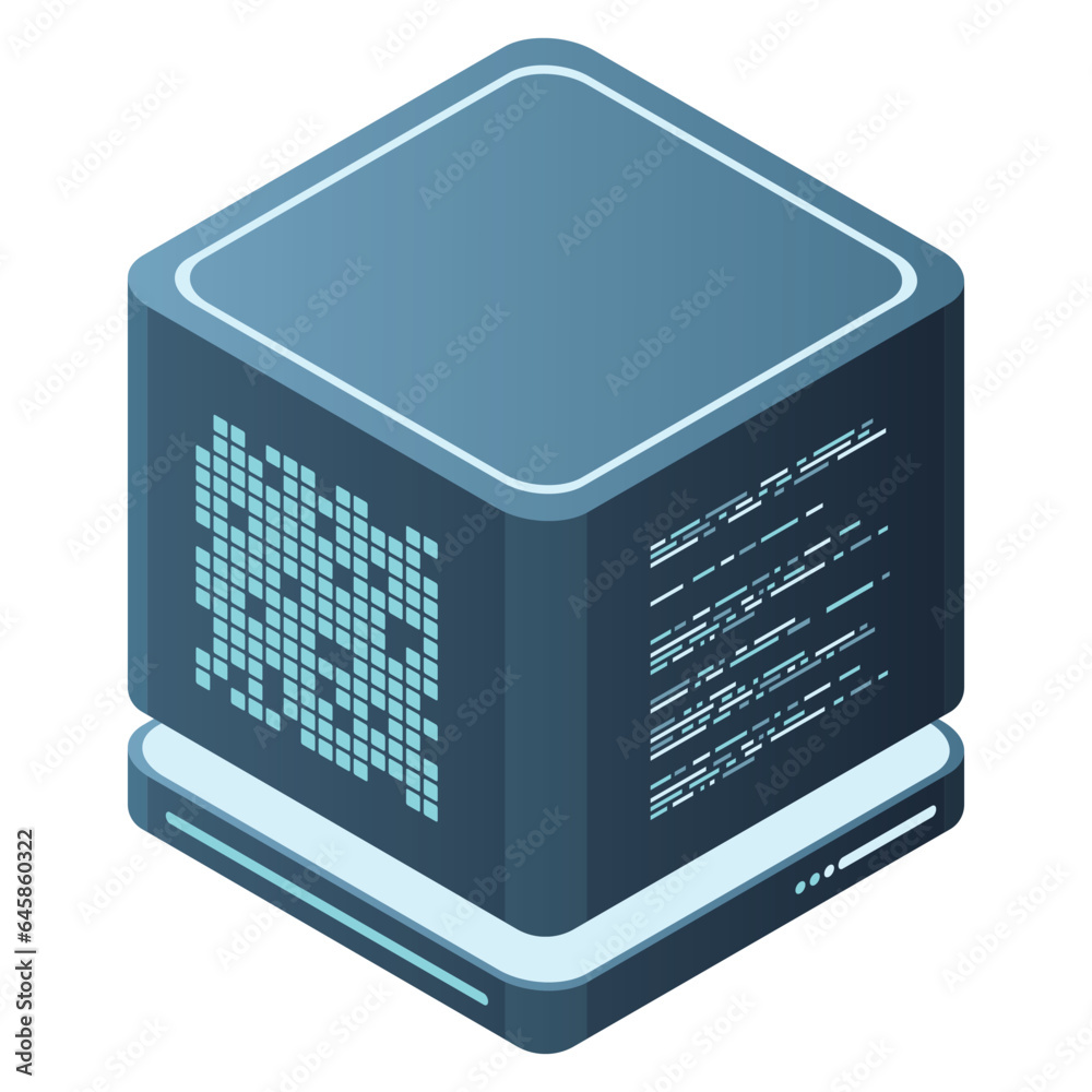 Poster isometric futuristic server. isometric database or data center. abstract blockchain. computer storag