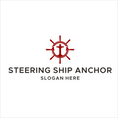 steering ship anchor vector logo icon of maritime illustration template design