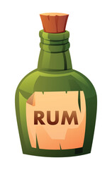 Bottle of rum vector cartoon illustration isolated on white background