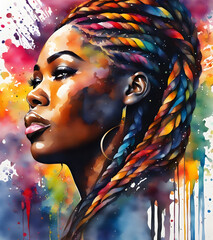Colorful painting of a black woman in watercolor style made with AI