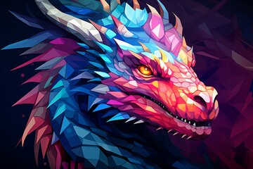 Obraz na płótnie Canvas Dragon in The Style of Low Poly Art. Creted with Generative AI Technology