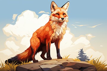 Fox in The Style of Low Poly Art. Creted with Generative AI Technology