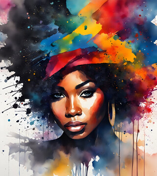 Colorful painting of a black woman in watercolor style made with AI