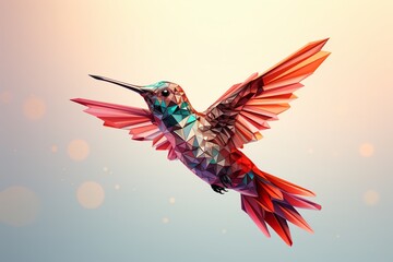 Hummingbird in The Style of Low Poly Art. Creted with Generative AI Technology