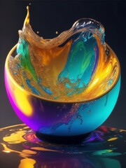 Bowl made of translucent liquid rainbow colors, generative AI
