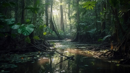 Tropical jungles. rainforest with deep jungle. beautiful forest