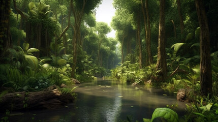 Tropical jungles. rainforest with deep jungle. beautiful forest - obrazy, fototapety, plakaty