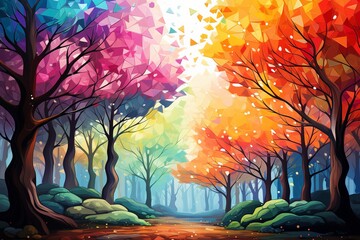 Fototapeta premium Psychedelic Canopy in The Style of Low Poly Art. Creted with Generative AI Technology