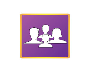 vector illustration of a family icon, man and woman, husband and wife and their two children, male and female, white, half body from chest up to head on a purple and blue background