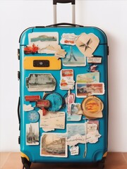 suitcase with stickers, generative AI