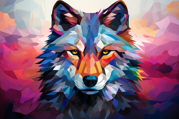 Wolf in The Style of Low Poly Art. Creted with Generative AI Technology
