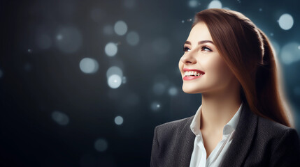 Fototapeta premium Thumbnail image of a beautiful woman in a suit with a smile.2 Generative AI.