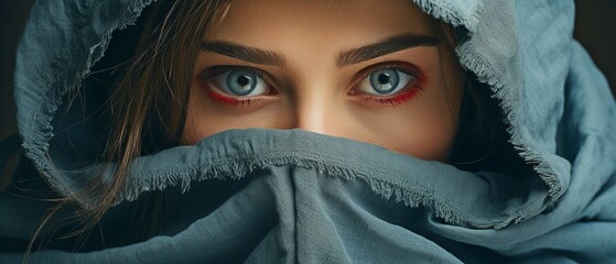 a person with their face obscured by a fabric