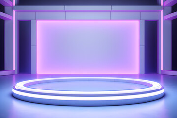 Abstract scene background. Product presentation, mock up, show cosmetics product, 3D Podium lights on blue and pink stage pedestal or platform, ai generate