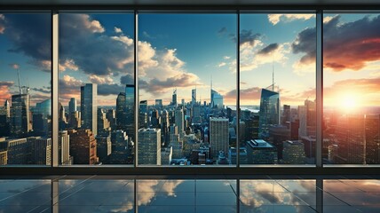 window frame with a view of a city leader.