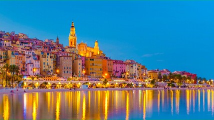 Menton, Provence-Alpes-Cote d'Azur, France Europe during a summer evening. Menton French rivieraa