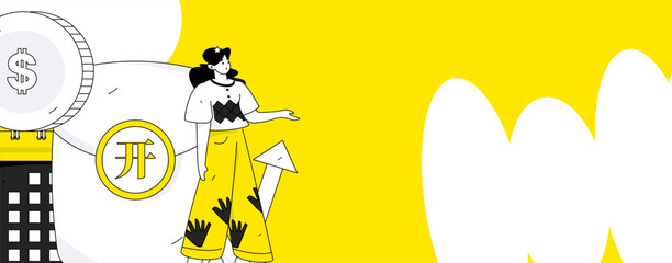 Use red envelopes to attract new customers and promote activity. Flat vector character concept illustration
