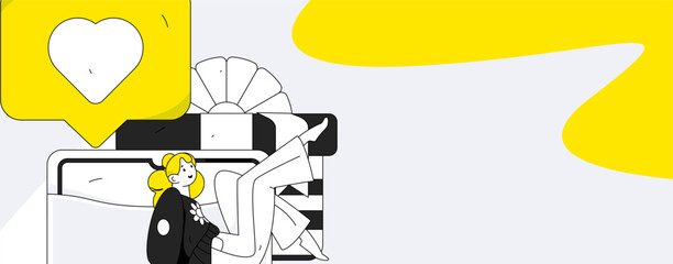 Use red envelopes to attract new customers and promote activity. Flat vector character concept illustration
