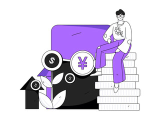 Use red envelopes to attract new customers and promote activity. Flat vector character concept illustration
