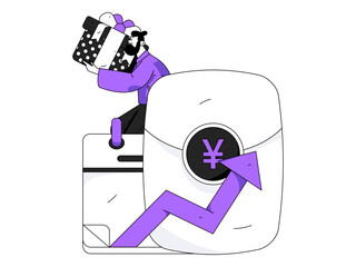 Use red envelopes to attract new customers and promote activity. Flat vector character concept illustration
