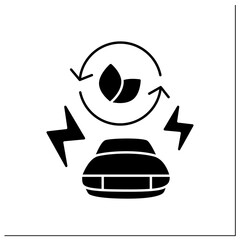 Electric car glyph icon. Green environment. Emit less greenhouse gases and air pollutants. Eco awareness concept.Filled flat sign. Isolated silhouette vector illustration