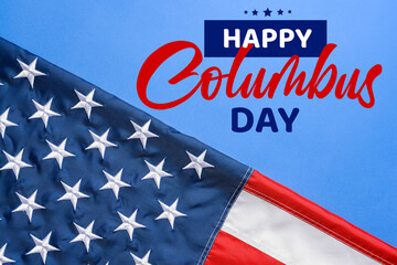 Banner for Happy Columbus Day with USA flag on blue background
