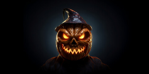Scary Halloween man, with a pumpkin halloween head, spooky halloween season, Jack O Lantern