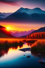 Fototapeta na wymiar sunset over lake|| nature