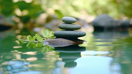Zen stones balance in the water, abstract zen background with copy space