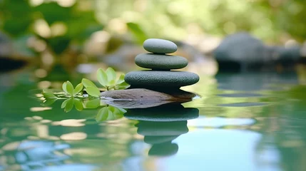  Zen stones balance in the water, abstract zen background with copy space © muslih