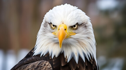Obraz premium Front view of closeup of bald eagle bird in the jungle