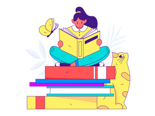 Character reading quietly vector concept operation hand drawn illustration
