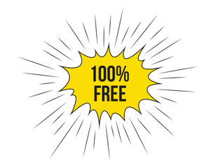 100% free speech bubble vector illustration. Communication speech bubble with 100% free text.