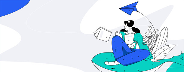 Character reading quietly vector concept operation hand drawn illustration