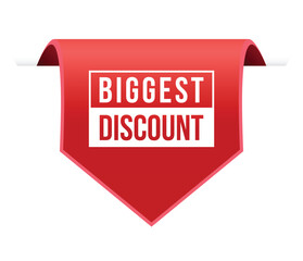 biggest discount red vector banner illustration isolated on white background