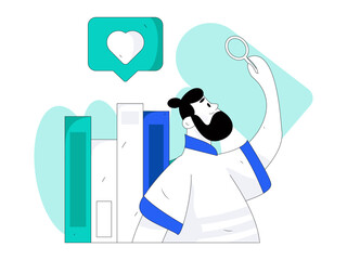 Character reading quietly vector concept operation hand drawn illustration